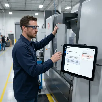Operator using AI glasses on factory floor