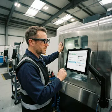 Operator reviewing AI-powered SOPs on factory floor
