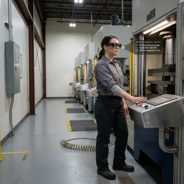 Operator viewing digital work instructions on a factory floor