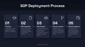 5-step SOP deployment process from training to version control and review cadence