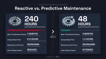 Reactive versus predictive maintenance downtime frequency comparison infographic