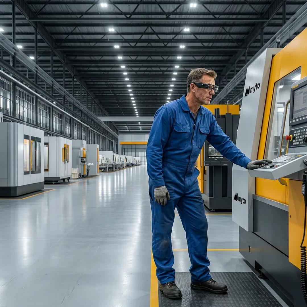 Manufacturing operator using AI glasses for digital SOPs