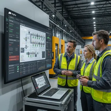 Team reviewing manufacturing workflow automation process