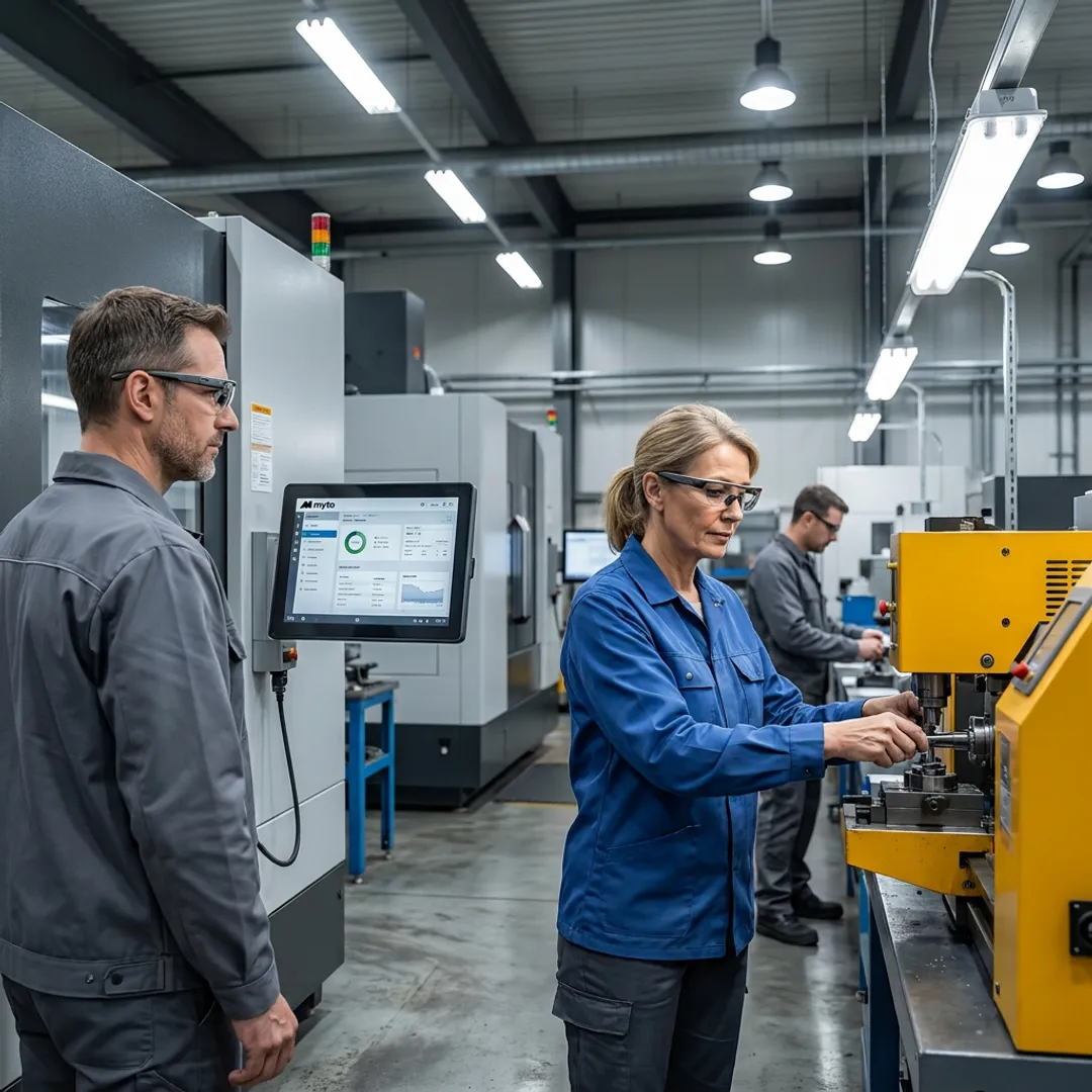 Manufacturing team using AI automation on factory floor
