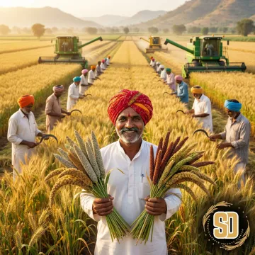 Farmer harvesting organic millets in Indian agricultural field