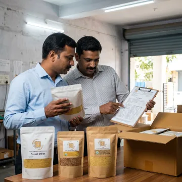 Millet supplier reviewing packaged grains for dispatch