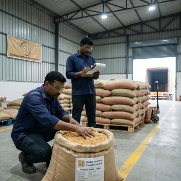 Warehouse team preparing bulk sorghum shipment