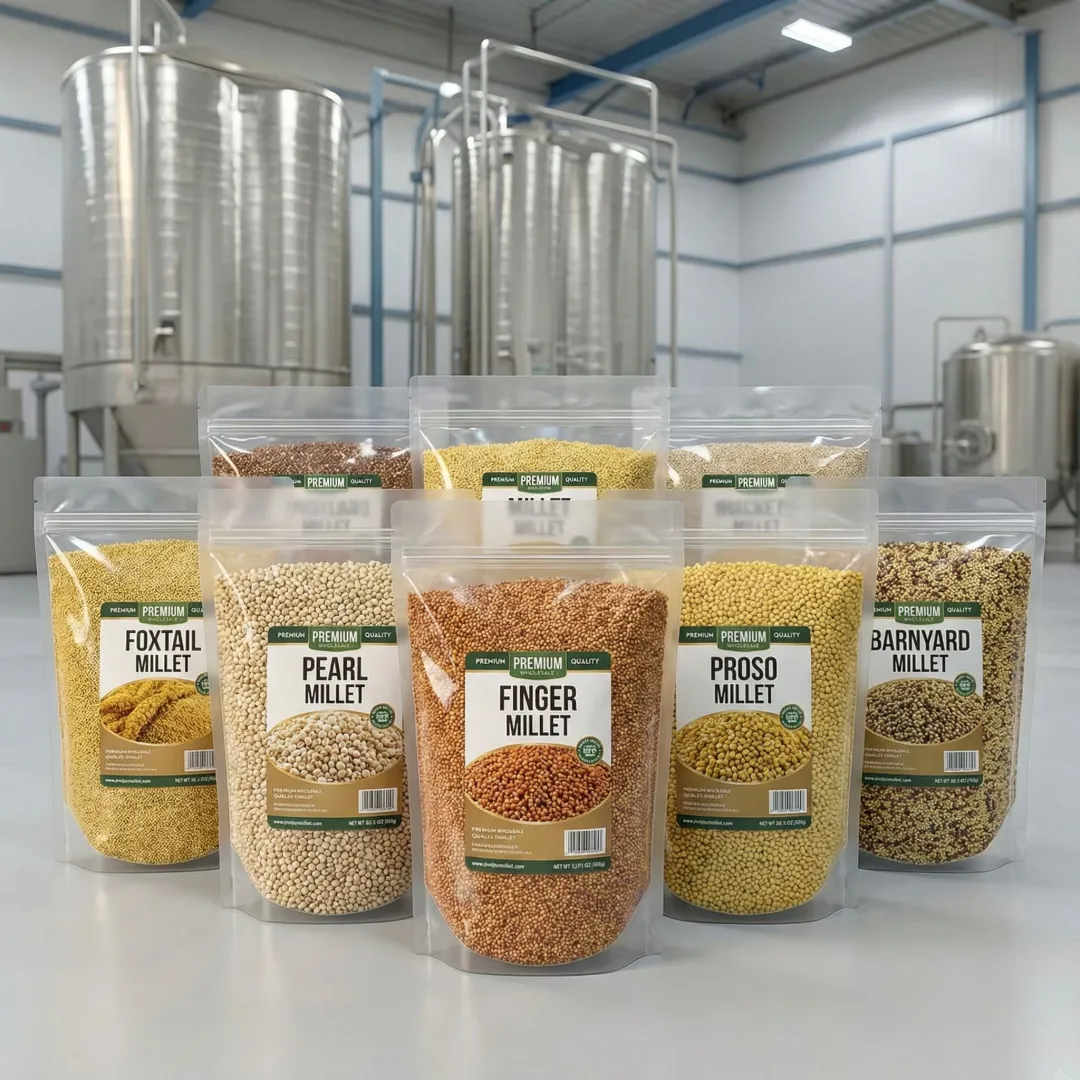 Premium millet varieties in wholesale packaging ready for distribution