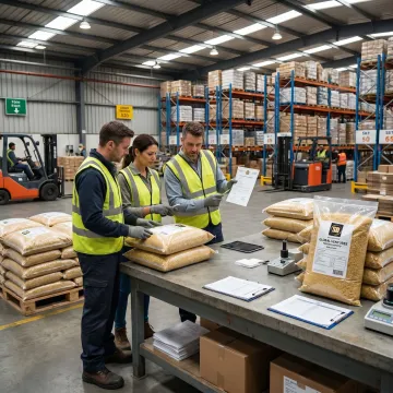 Millet supply team checking packaged grains