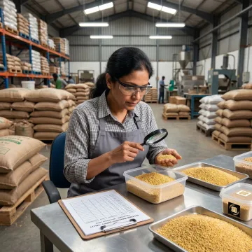 Millet supplier inspecting grains for quality