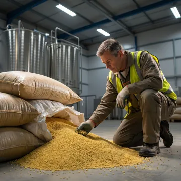 Bulk millet grains prepared for fish feed manufacturing