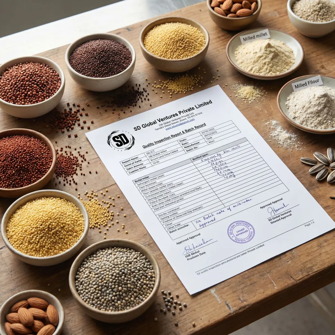 Millet grains prepared for food manufacturing