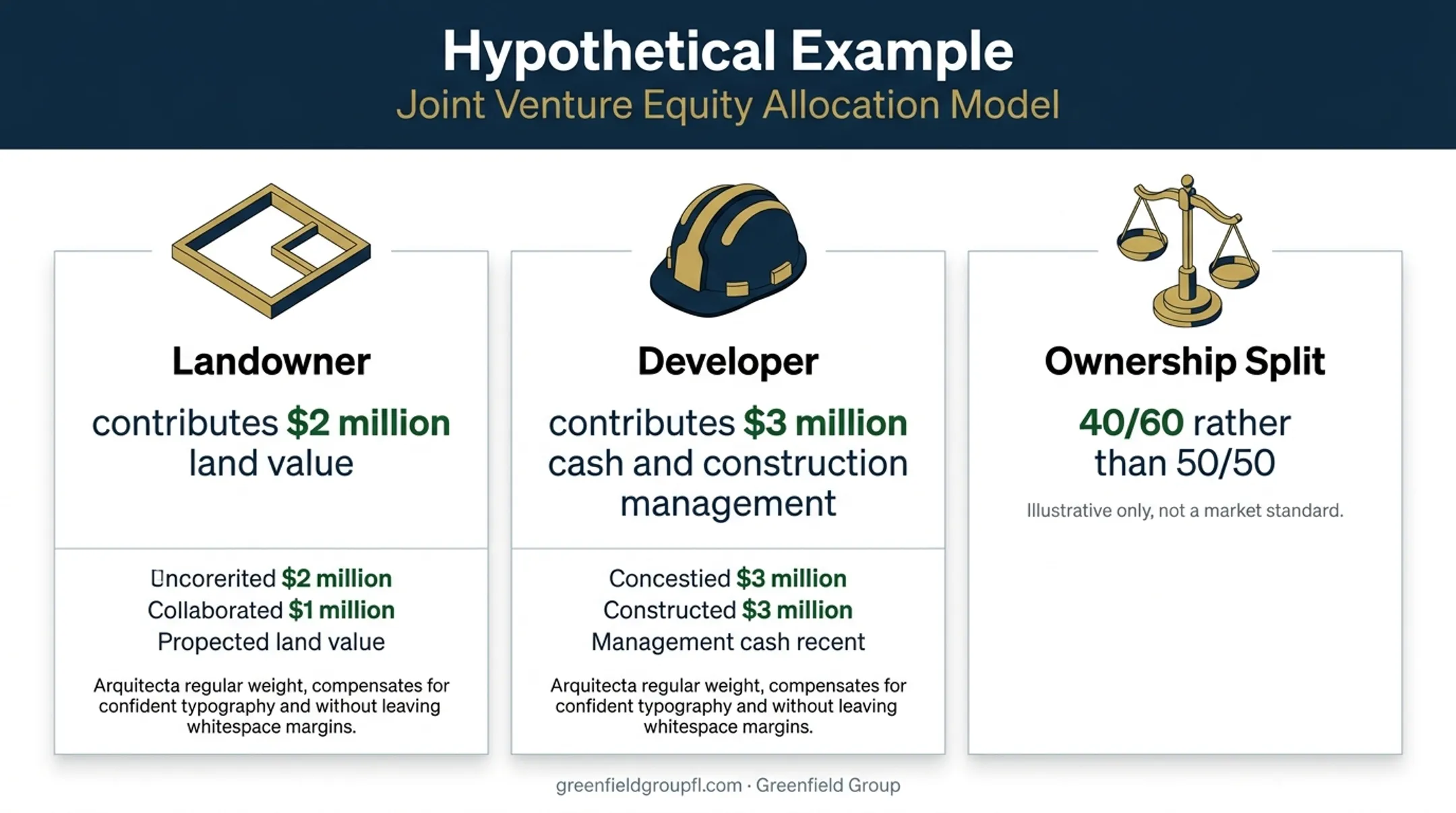 Illustrative landowner developer contribution and ownership split comparison
