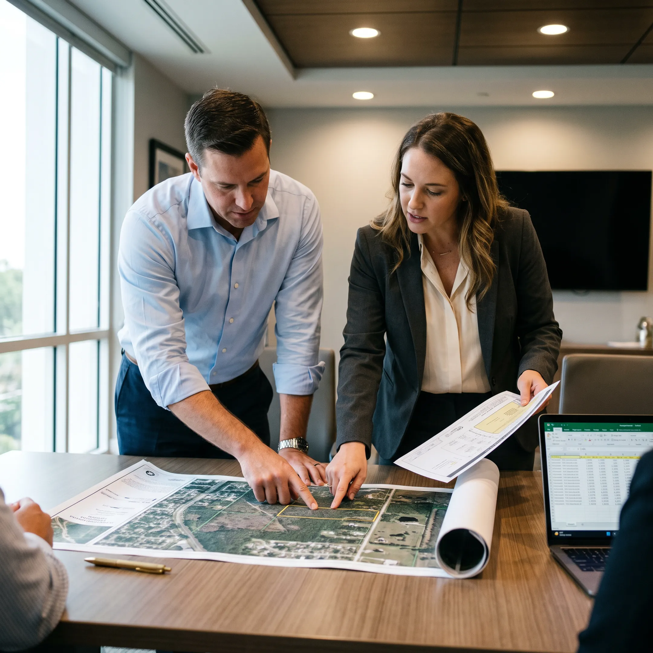 Development property analysis showing Florida land plans and zoning materials