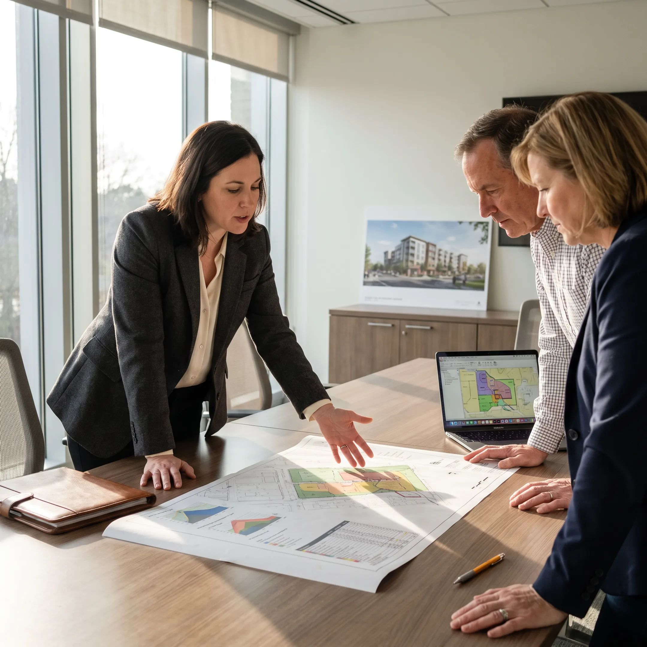 Advisor presenting development analysis for a commercial property