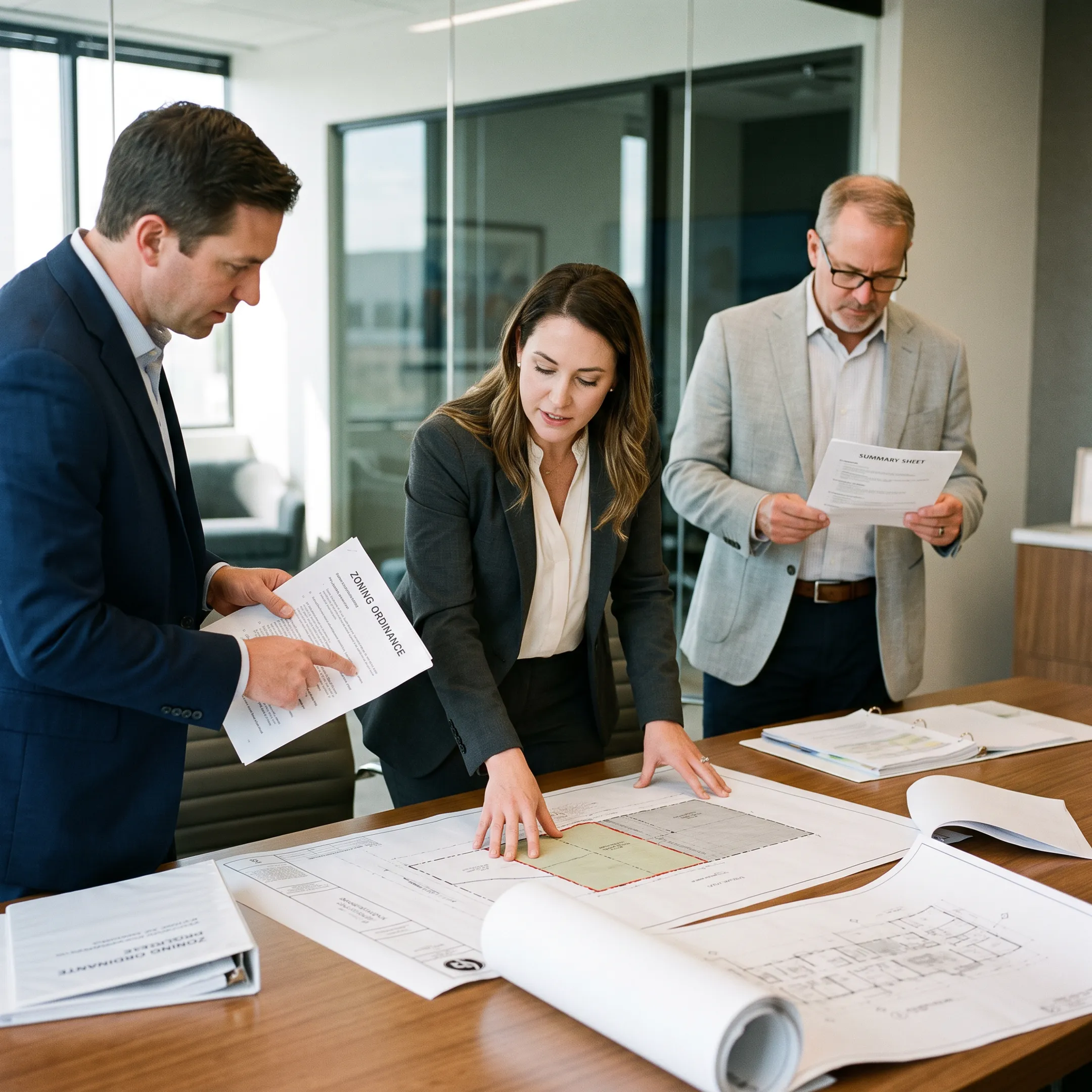 Commercial development property reviewed by real estate professionals