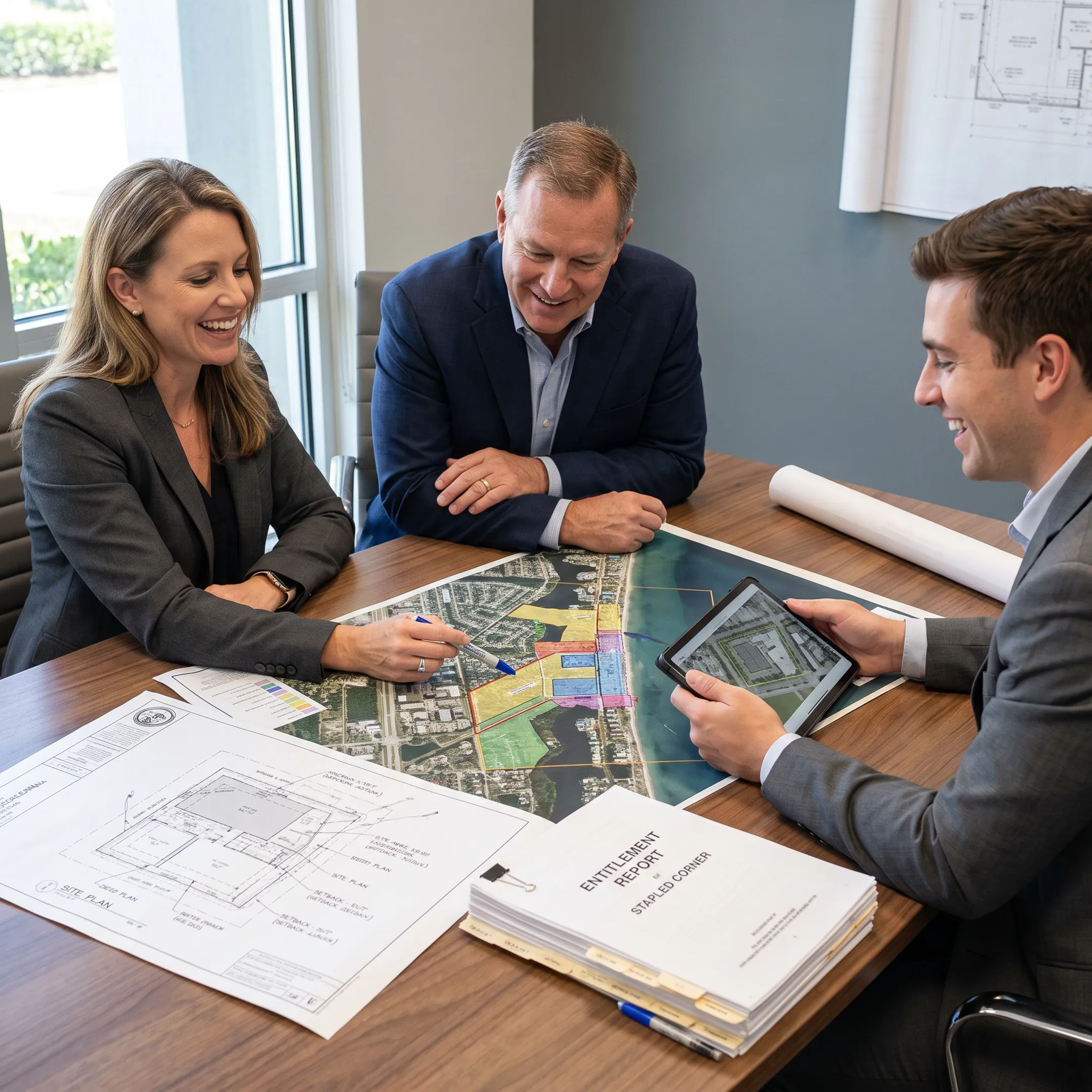 Commercial development property reviewed by real estate advisors