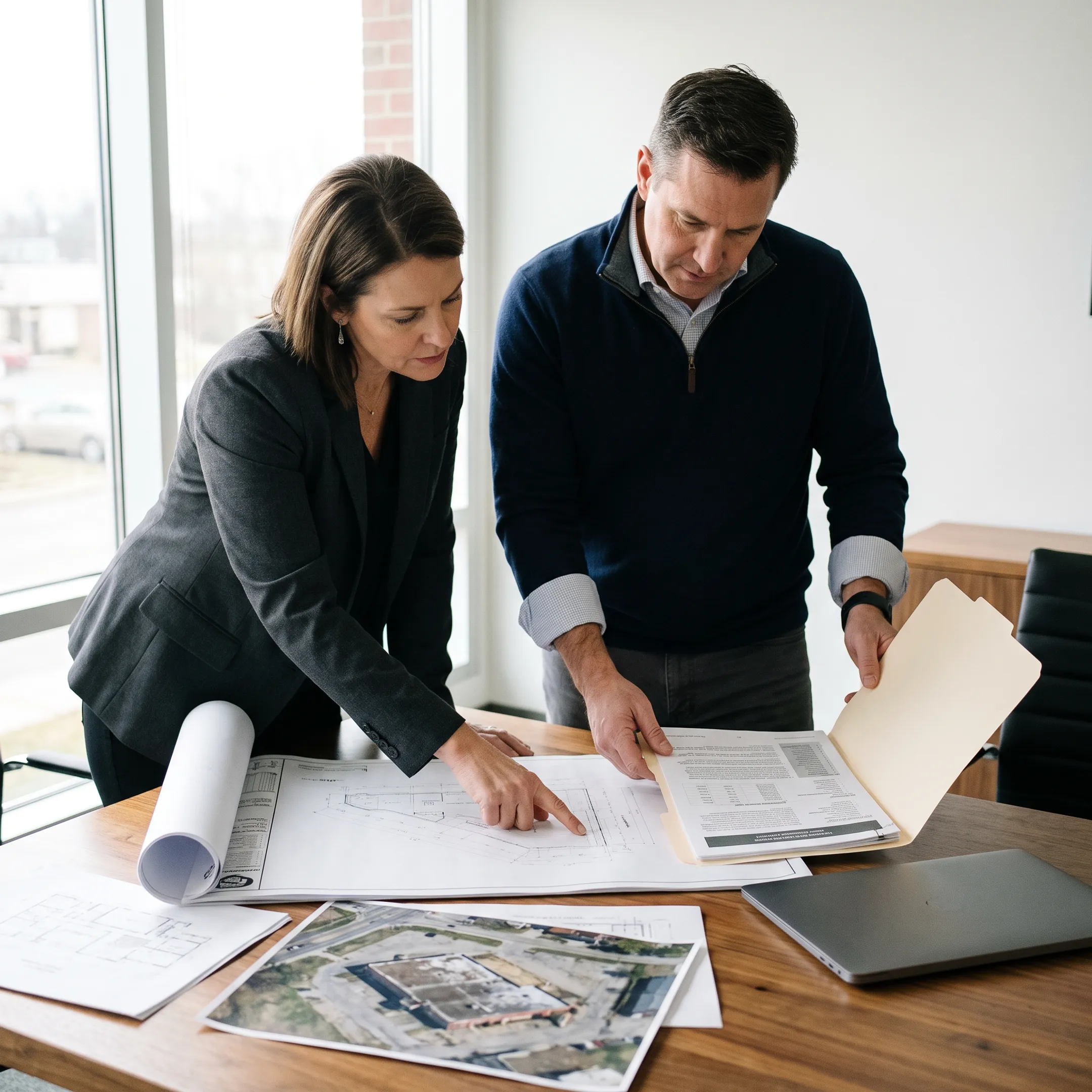 Owner-users reviewing commercial property