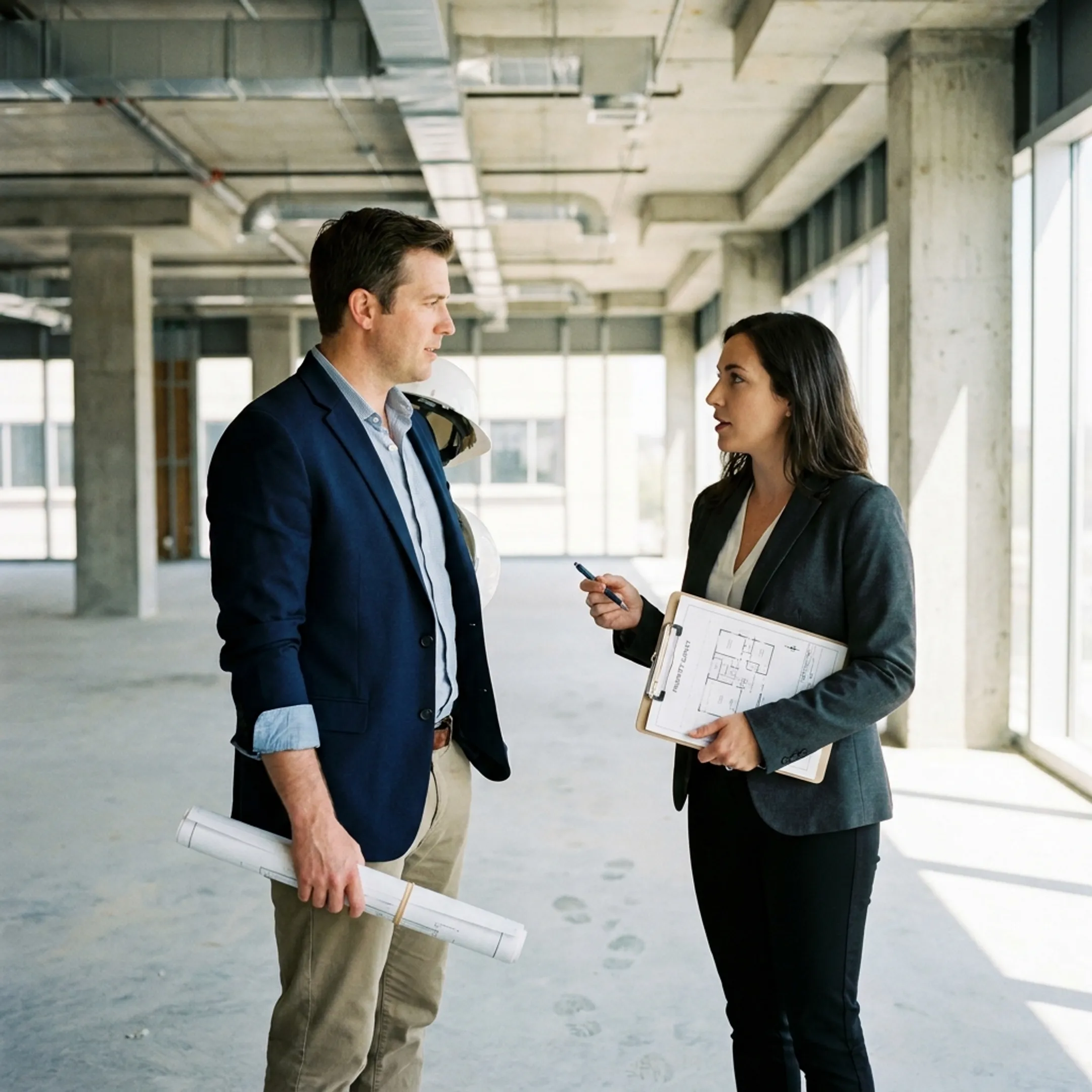 Owner-users reviewing commercial property