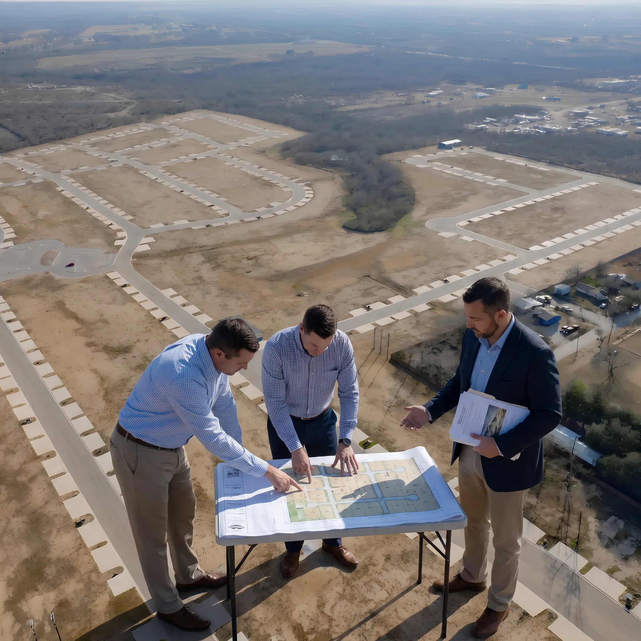 Commercial development property and real estate professionals reviewing site plans