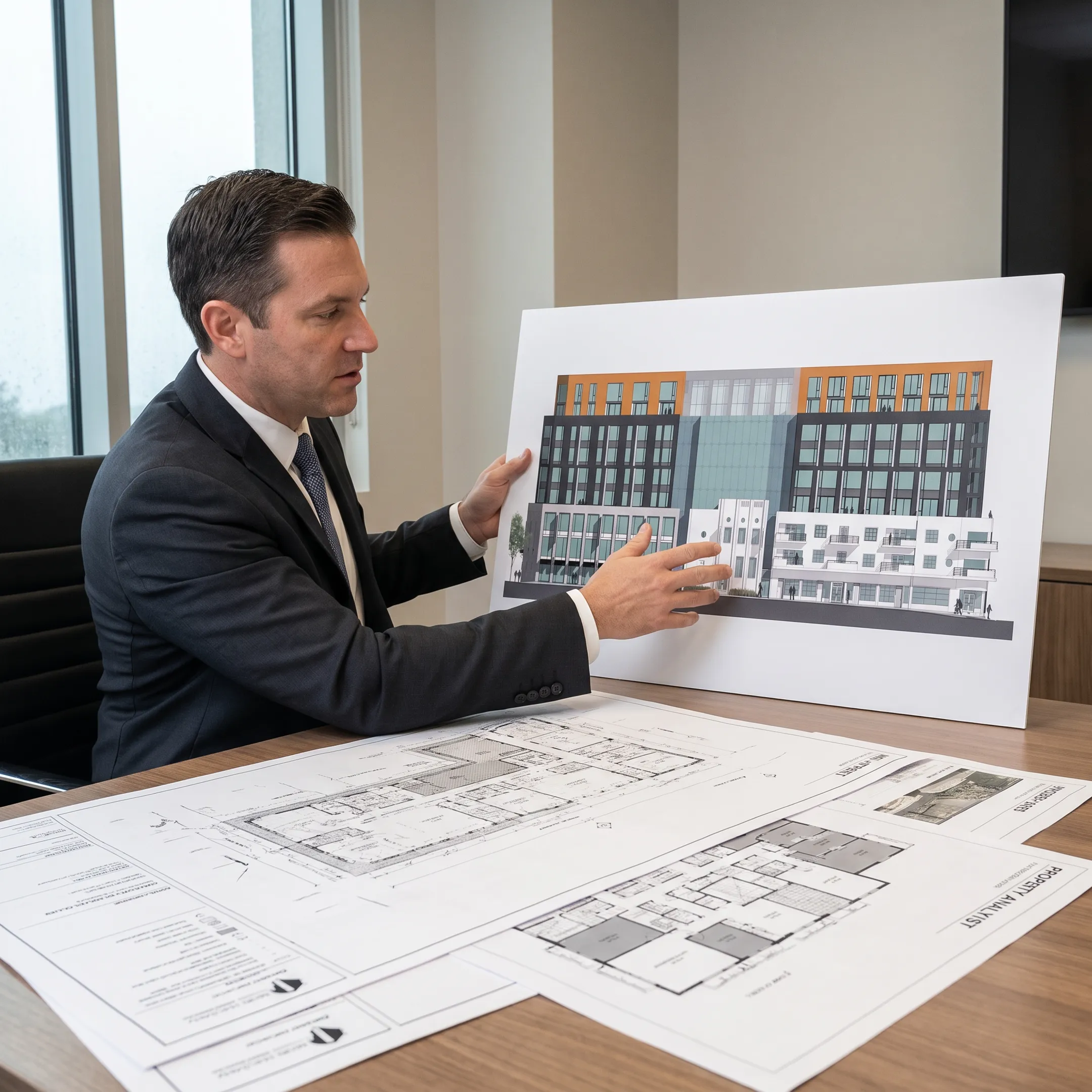 Real estate advisor presenting a development opportunity