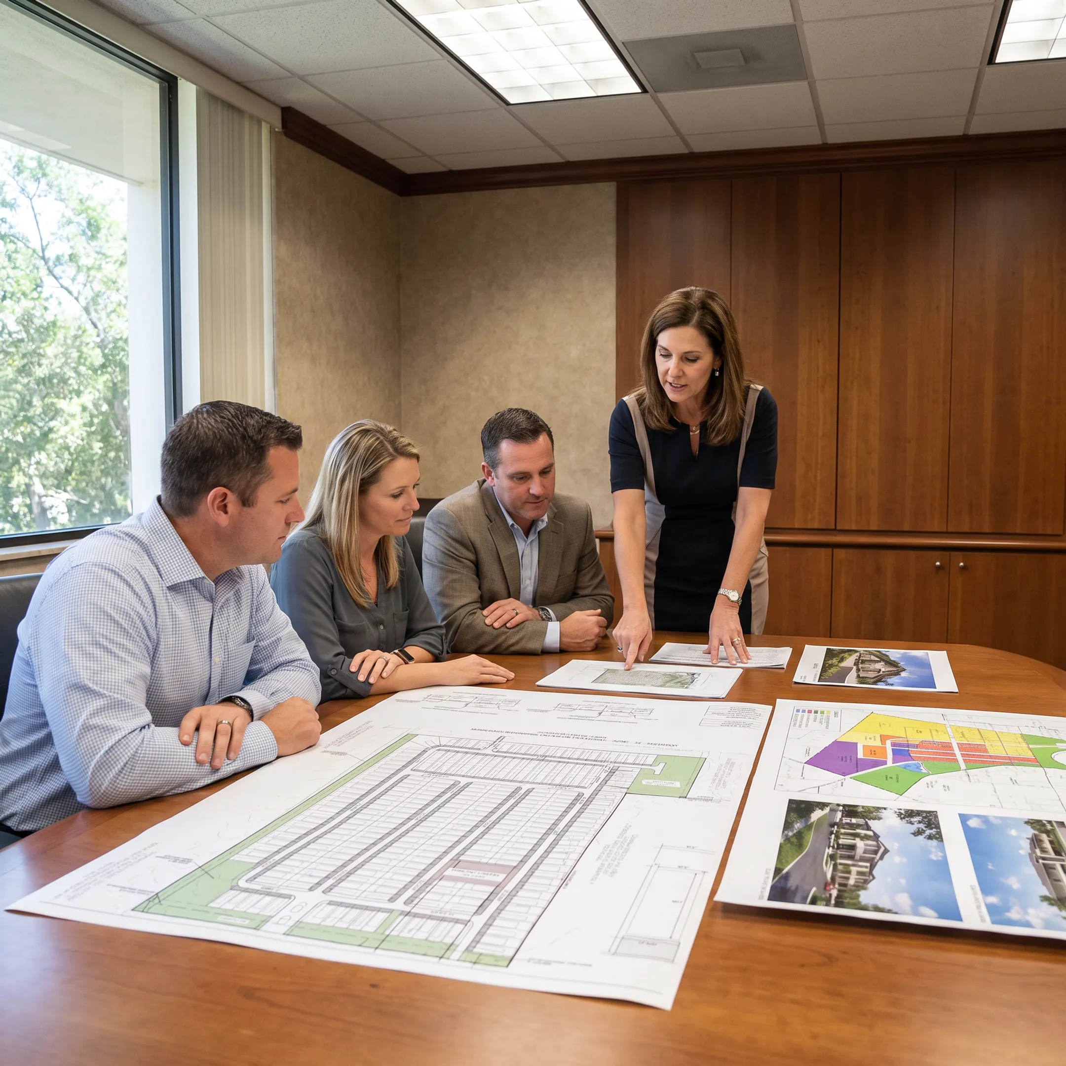 Advisor presenting commercial development analysis to property stakeholders