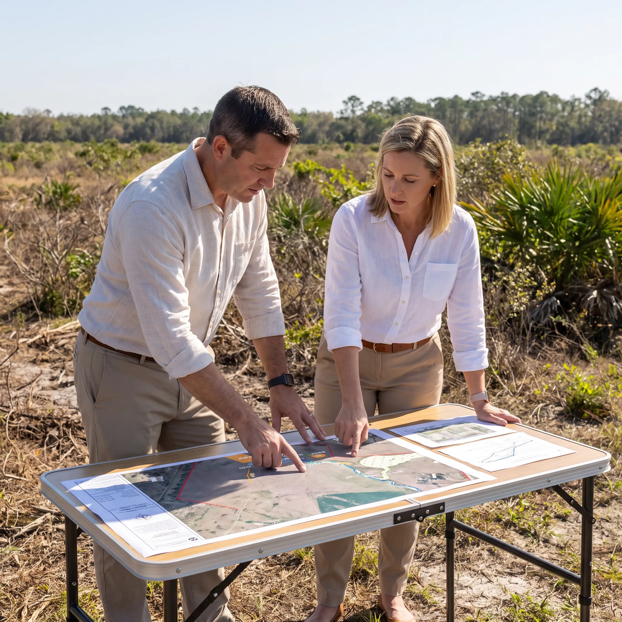 Florida development property with land, site plans, and real estate professionals reviewing opportunities