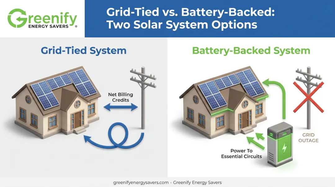 Grid-tied versus battery-backed solar system setup comparison diagram