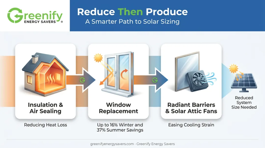 Reduce Then Produce energy efficiency upgrade sequence before solar installation