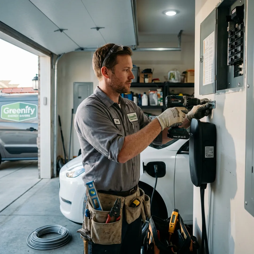 Electrician installing home EV charger