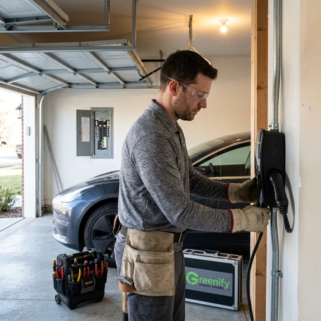 Technician installing a home EV charger