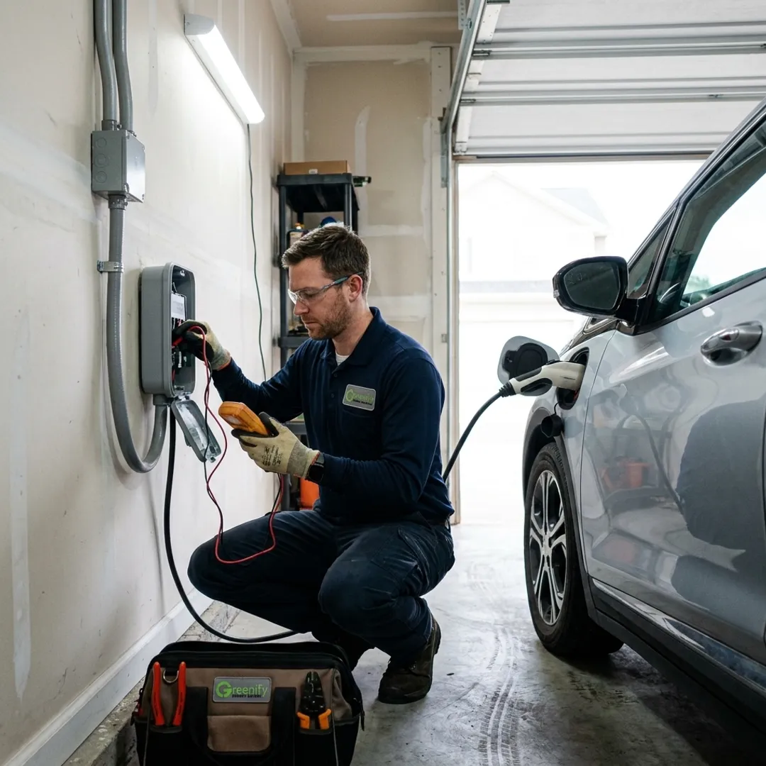 Technician testing a home EV charger
