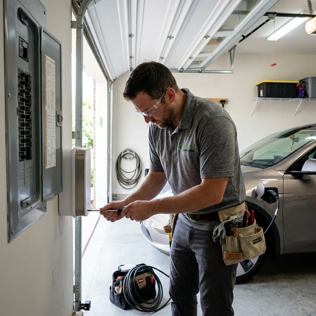 Technician installing a home EV charger