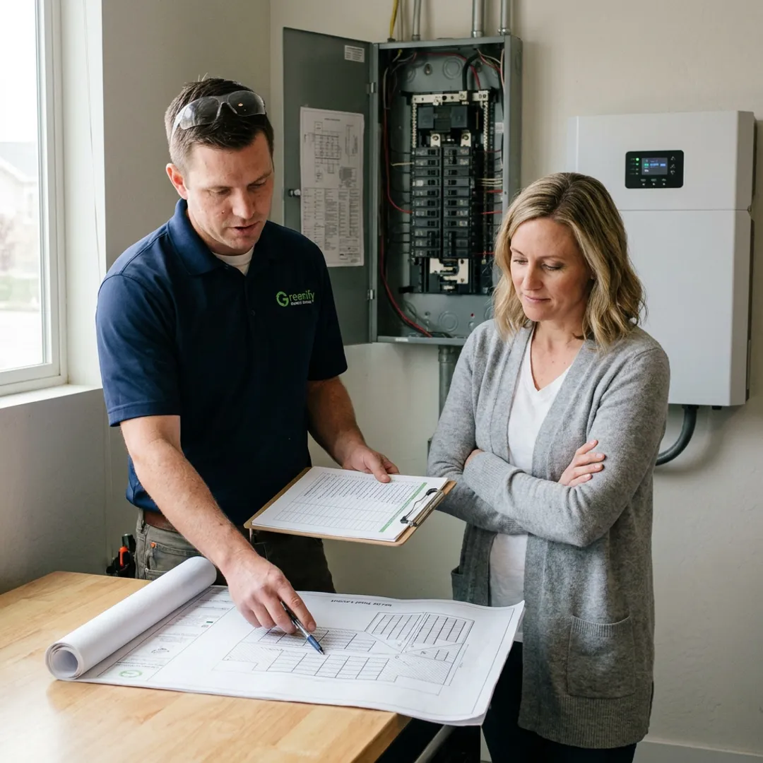 Technician planning a home battery storage installation