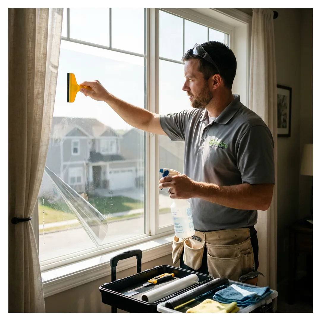 Window film being applied to a home window