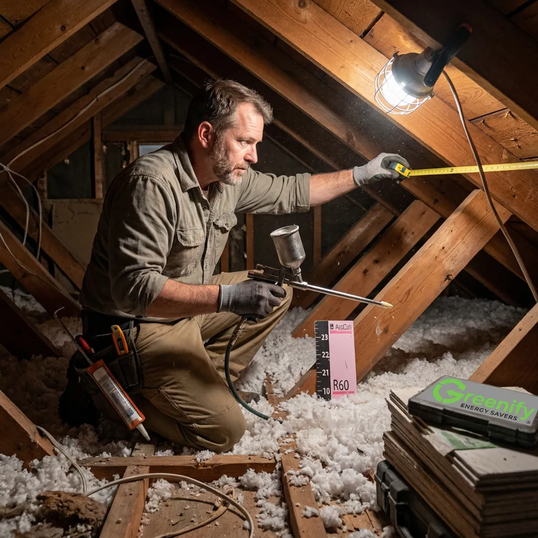 Contractor inspecting an attic before insulation work