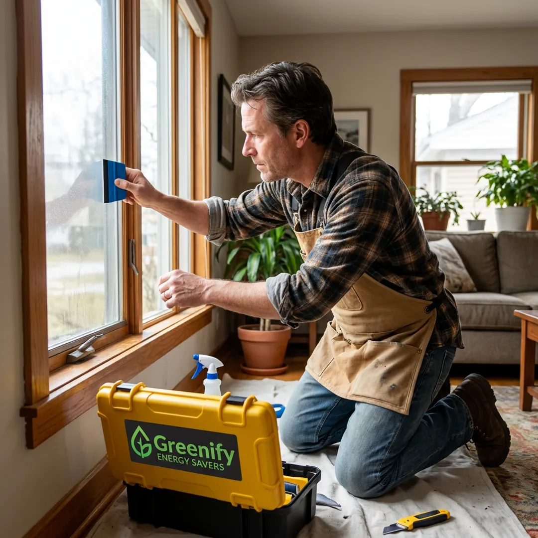 Technician installing anti glare window film