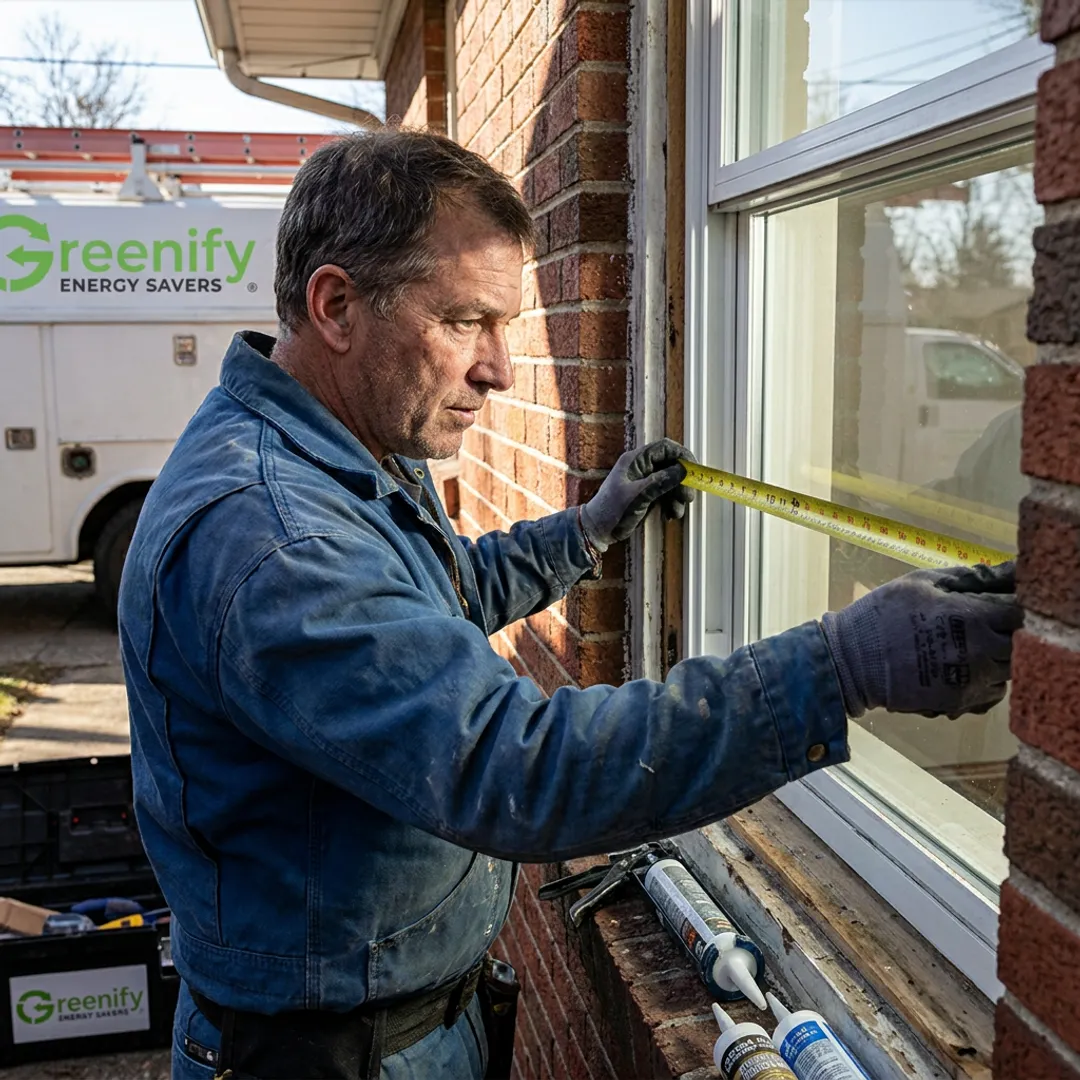 Installer measuring an energy-efficient replacement window