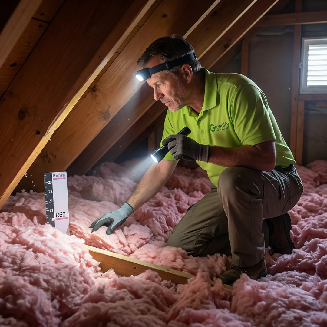 Contractor inspecting attic insulation