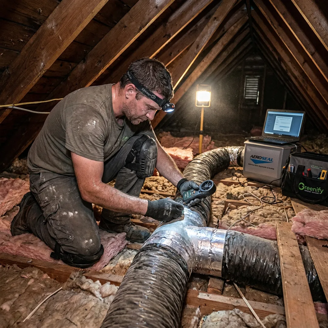 Technician repairing residential air ducts
