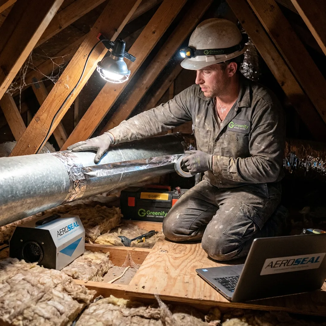 Technician inspecting residential ductwork