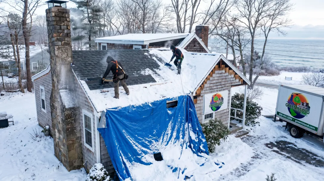 Cape Cod coastal home roofing project showing salt air wind and winter conditions