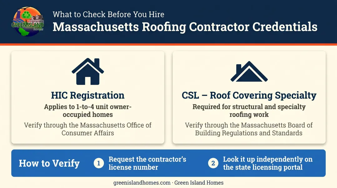 Massachusetts roofing contractor licensing requirements HIC and CSL verification steps