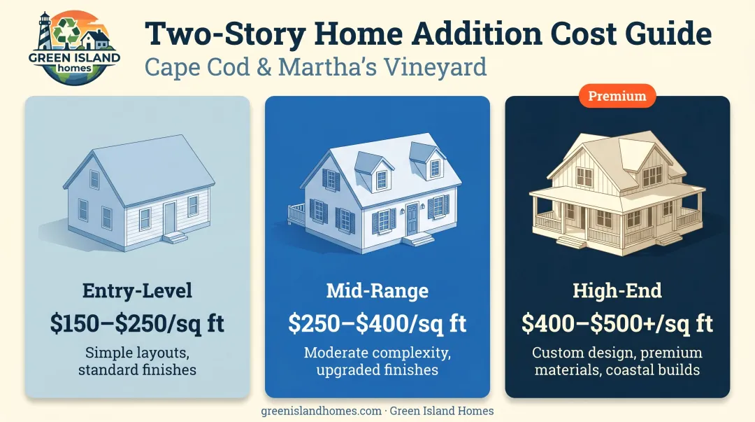 Three-tier two-story home addition cost comparison infographic per square foot