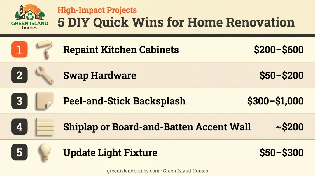 5 high-ROI DIY home renovation quick wins ranked by impact and cost