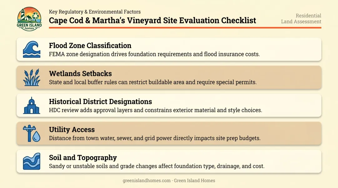 Cape Cod Martha's Vineyard site evaluation key factors and coastal constraints checklist