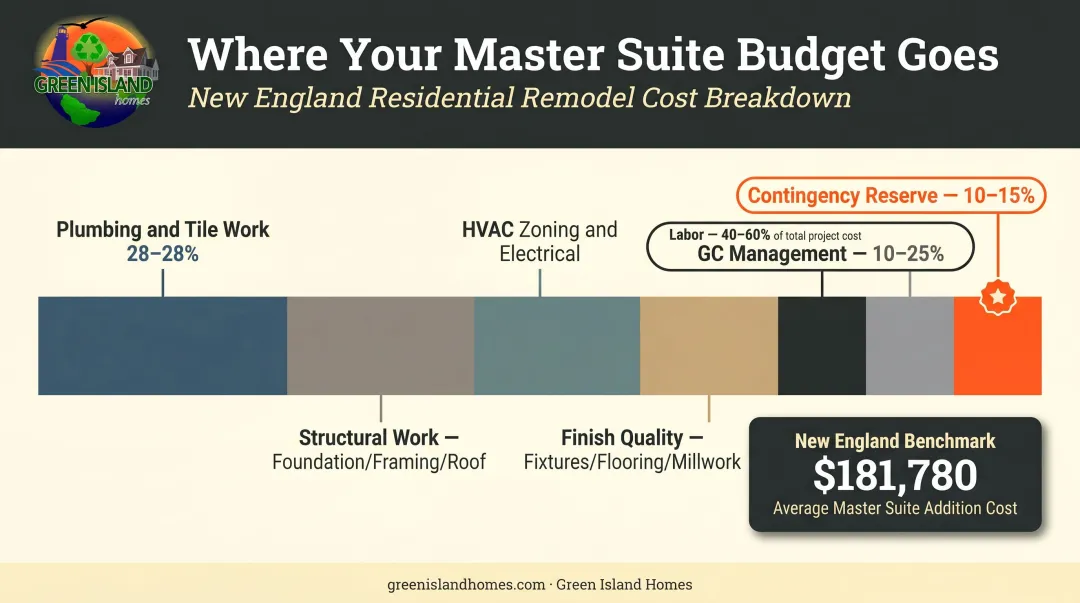 Master suite addition budget breakdown showing cost drivers and contingency planning