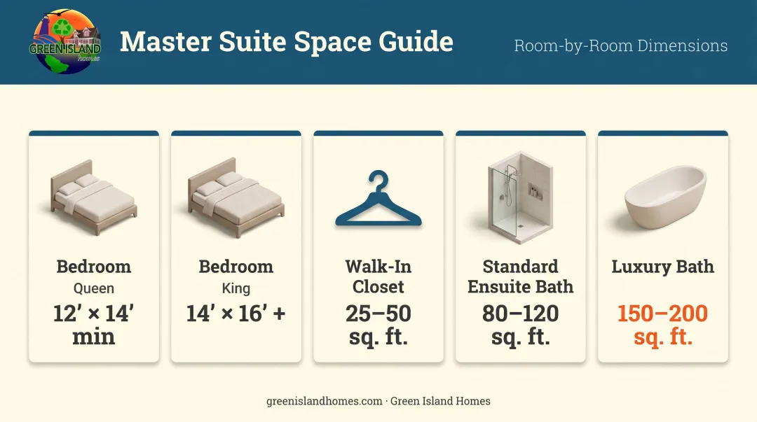 Master suite component size breakdown chart bedroom closet bathroom dimensions