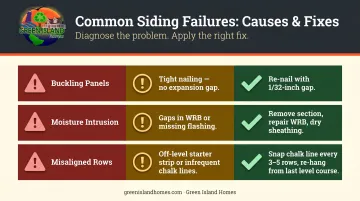 Three common siding installation problems causes and repair solutions infographic
