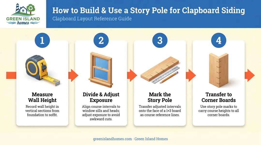 4-step story pole building and layout process for clapboard siding courses